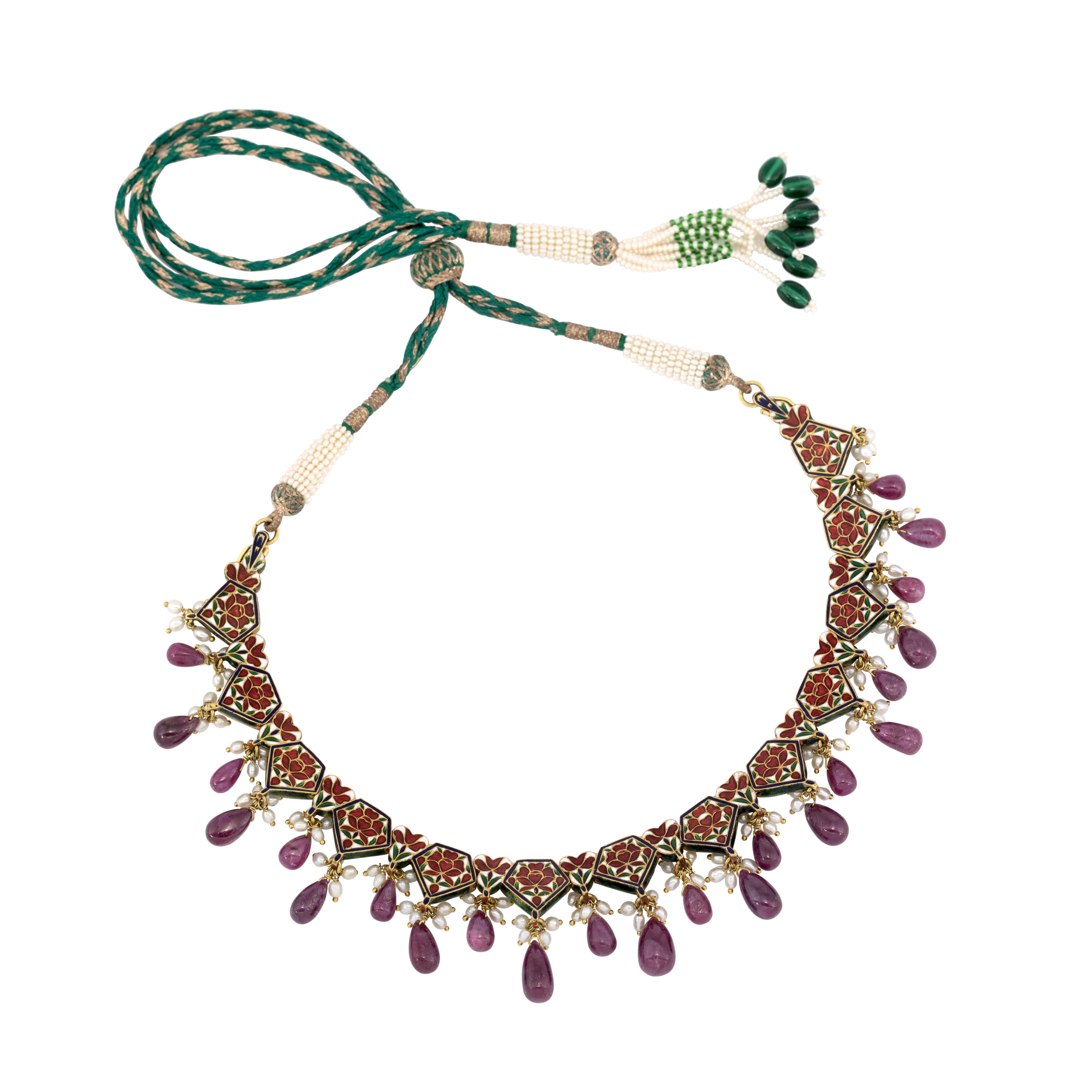 Green Talaf Polki Neacklace Set with Ruby Colour Drops